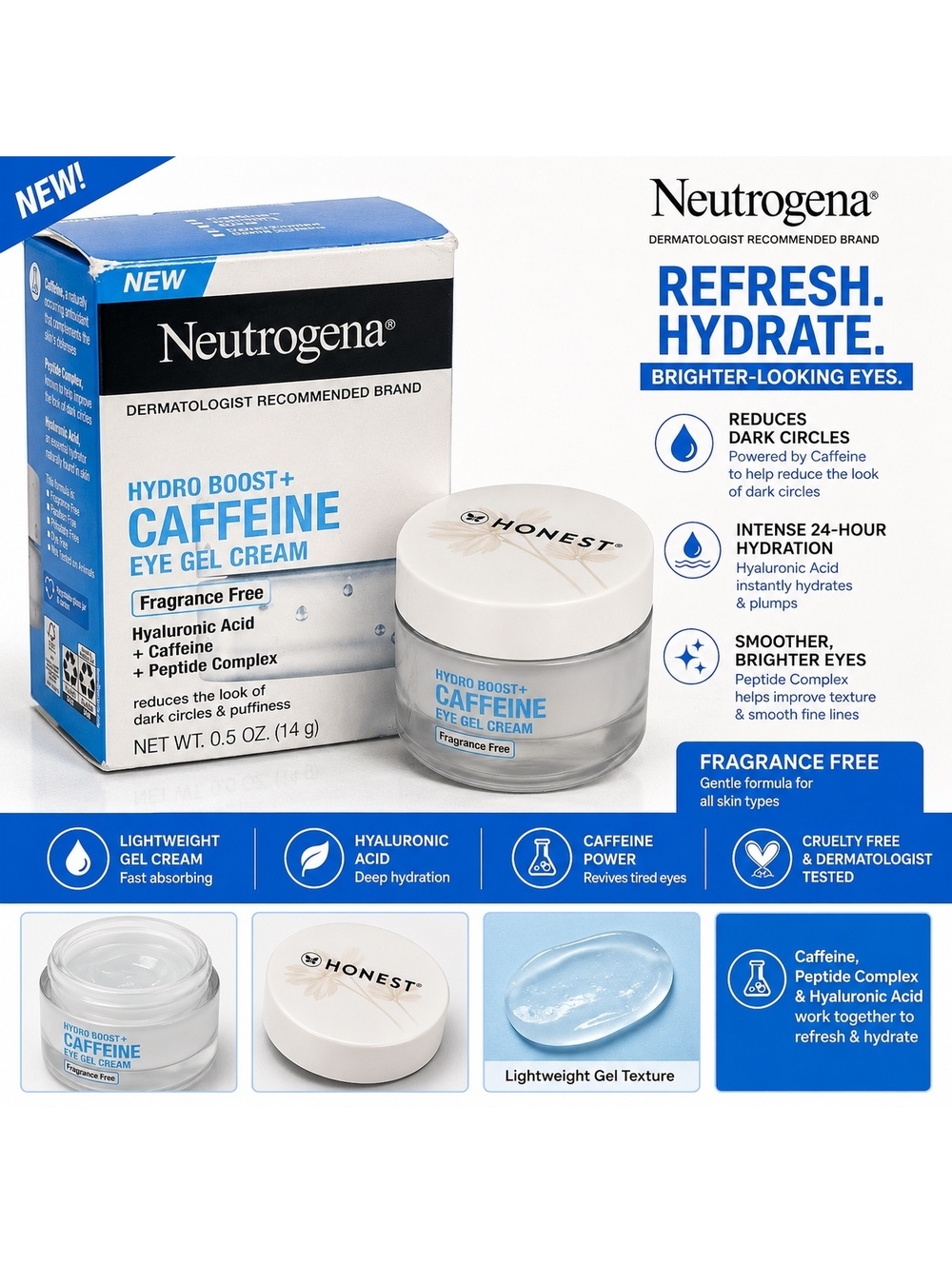 Neutrogena Hydro Boost+ Caffeine Eye Gel Cream 0.5 oz Fragrance Free
